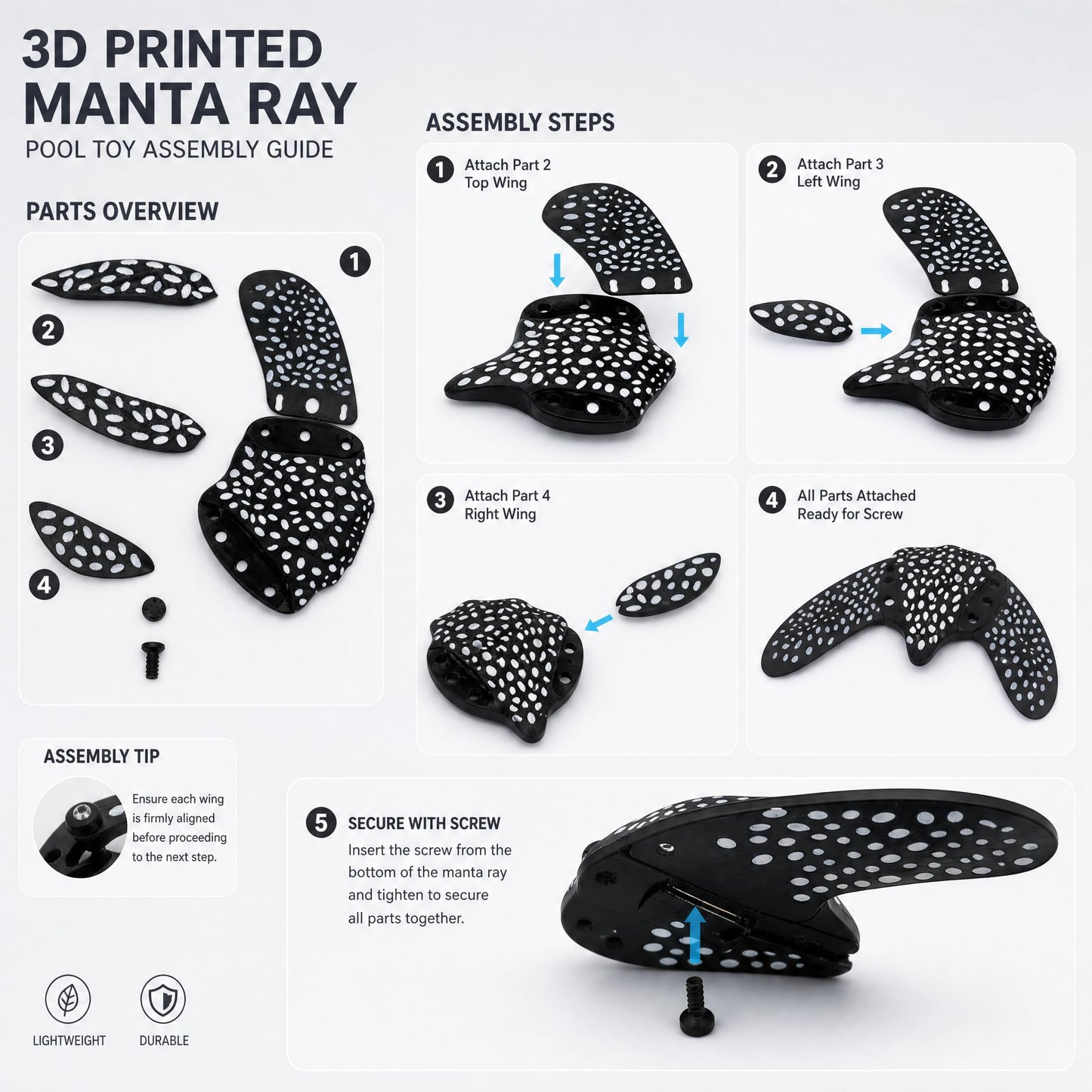 FKSWSQY 3D Printed Gliding Manta Ray Pool Toy, Self Swimming Water Toy