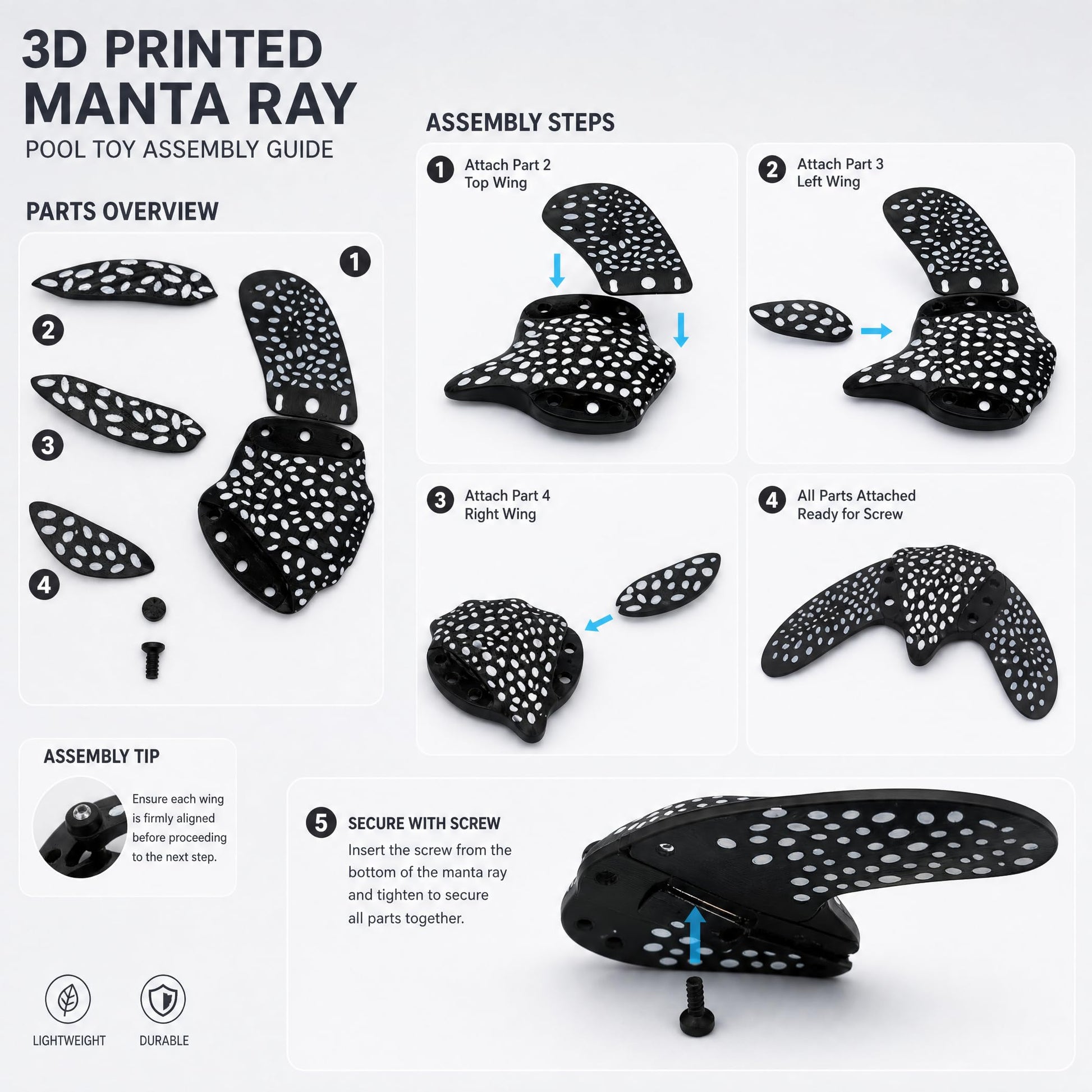 FKSWSQY 3D Printed Gliding Manta Ray Pool Toy, Self Swimming Water Toy