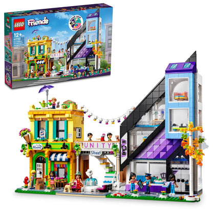 LEGO Friends Downtown Flower and Design Stores 41732 Building Set - Buildable Toy with Apartment, Shops, House, and Classic Characters, Model to