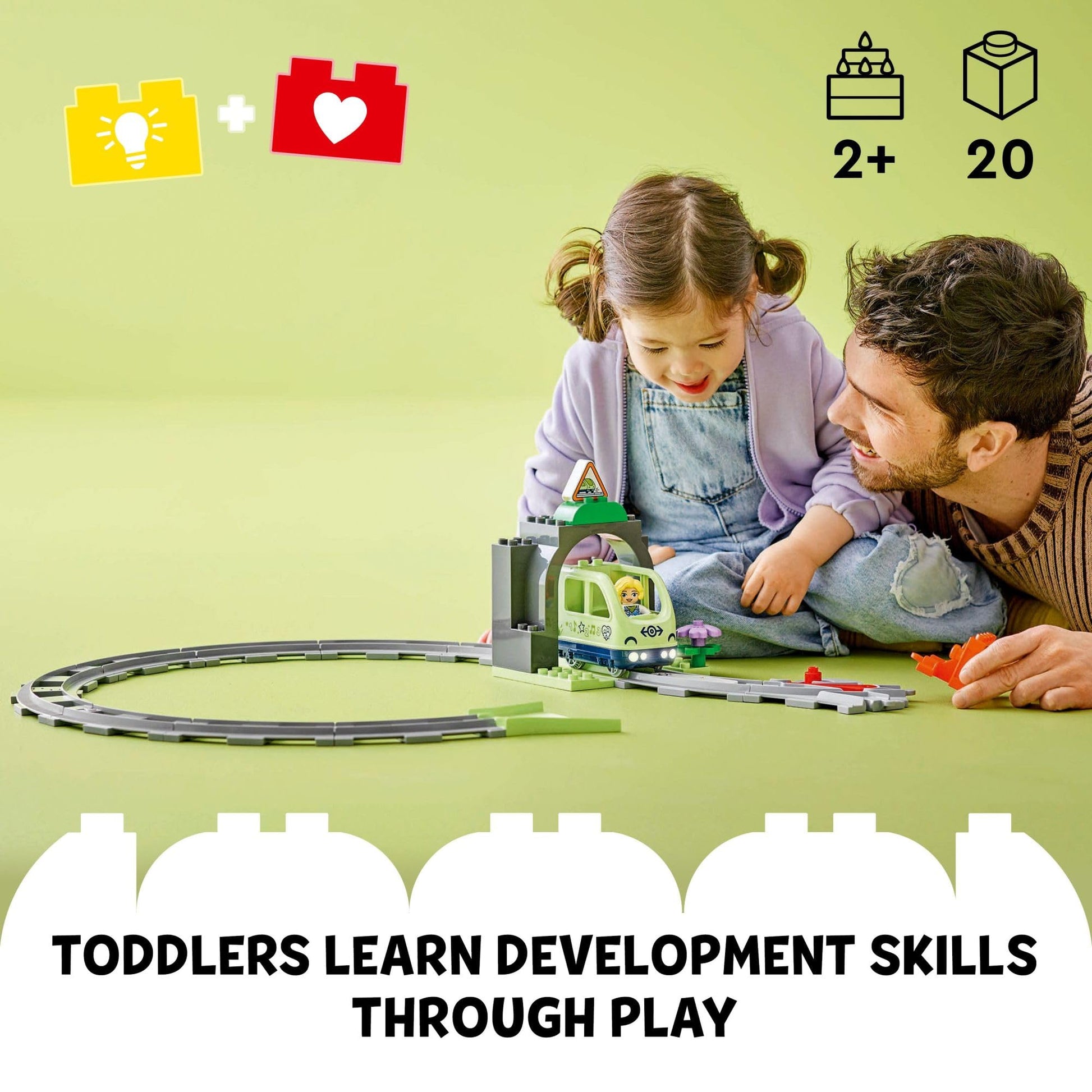 LEGO DUPLO Town Train Tunnel and Tracks Expansion Set - 10 Extra Pieces of Train Tracks - Preschool and Toddler Train Set, Ages 2+ - Building Toy