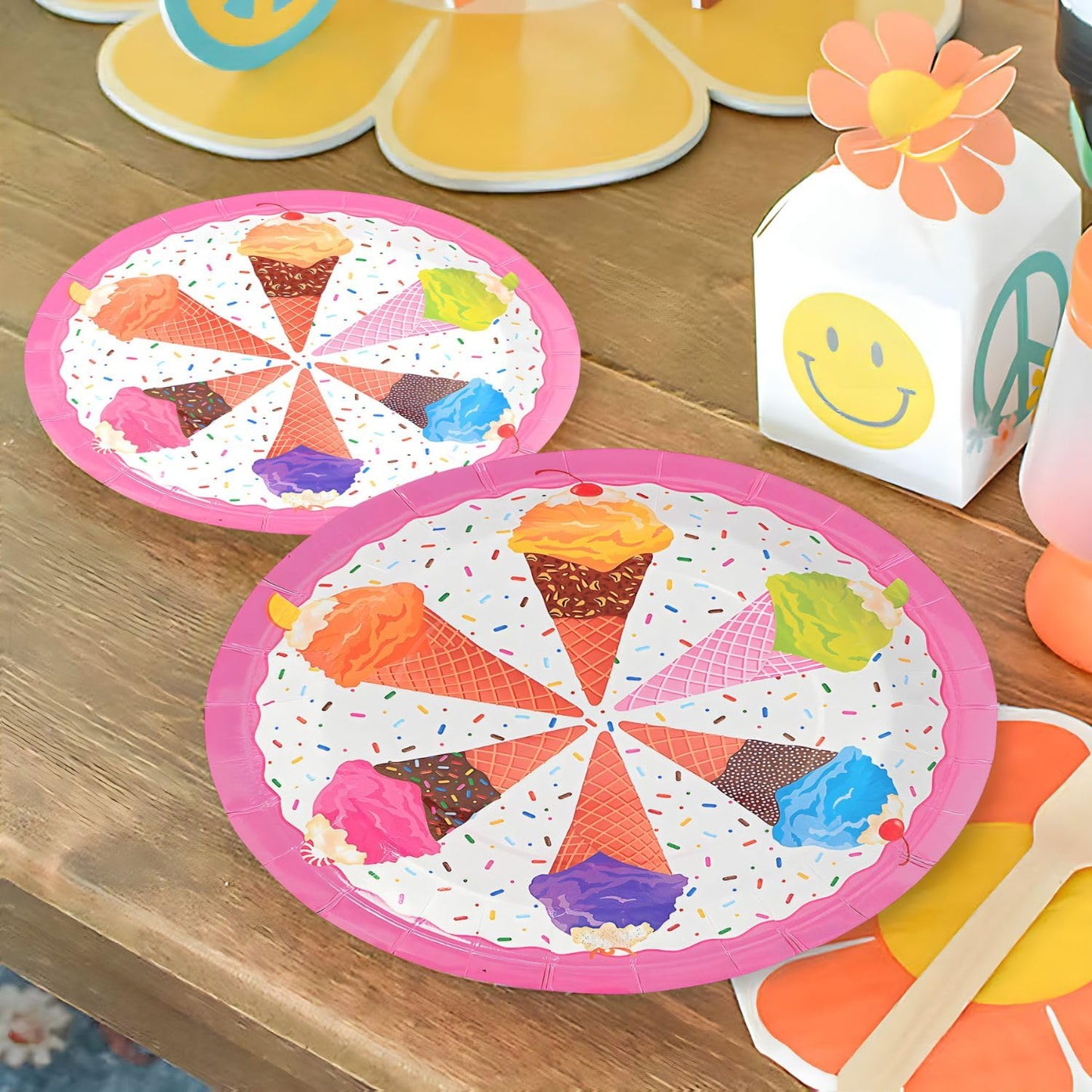 Fun Express I Scream for Ice Cream Party Paper Dinner Plates - Ice Cream Theme Disposable Dessert Plates - Tableware Decorations for Birthday New Year