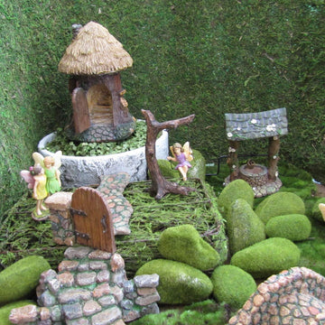Treasure Gurus Miniature Stone Pillar Wood Gate Fairy Garden Ornament Dollhouse Decor Accessory