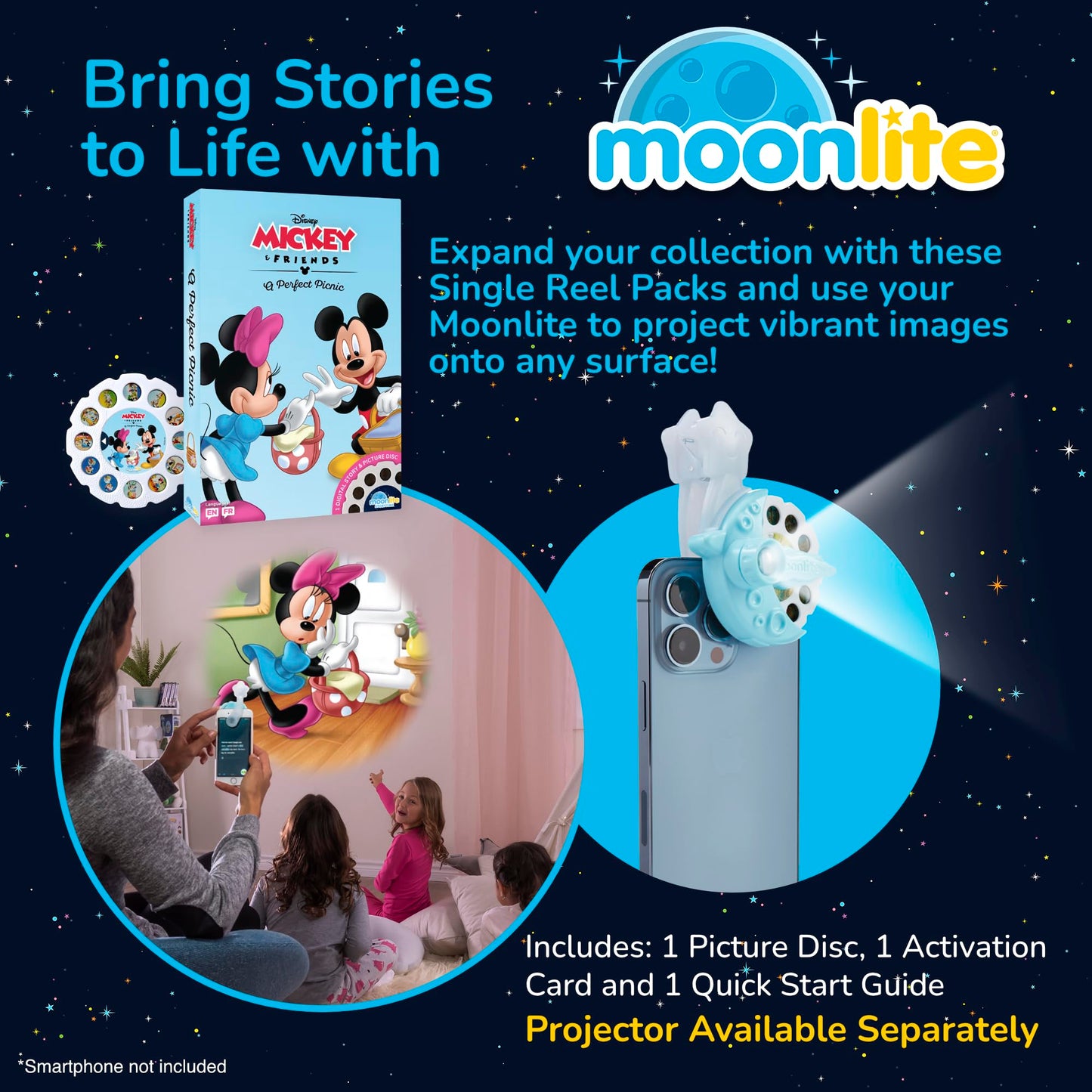 Moonlite Storybook Reels For Flashlight Projector, Kids Toddler | Mickey & Friends A Perfect Picnic | Single Reel Pack Story for 12 Months and Up