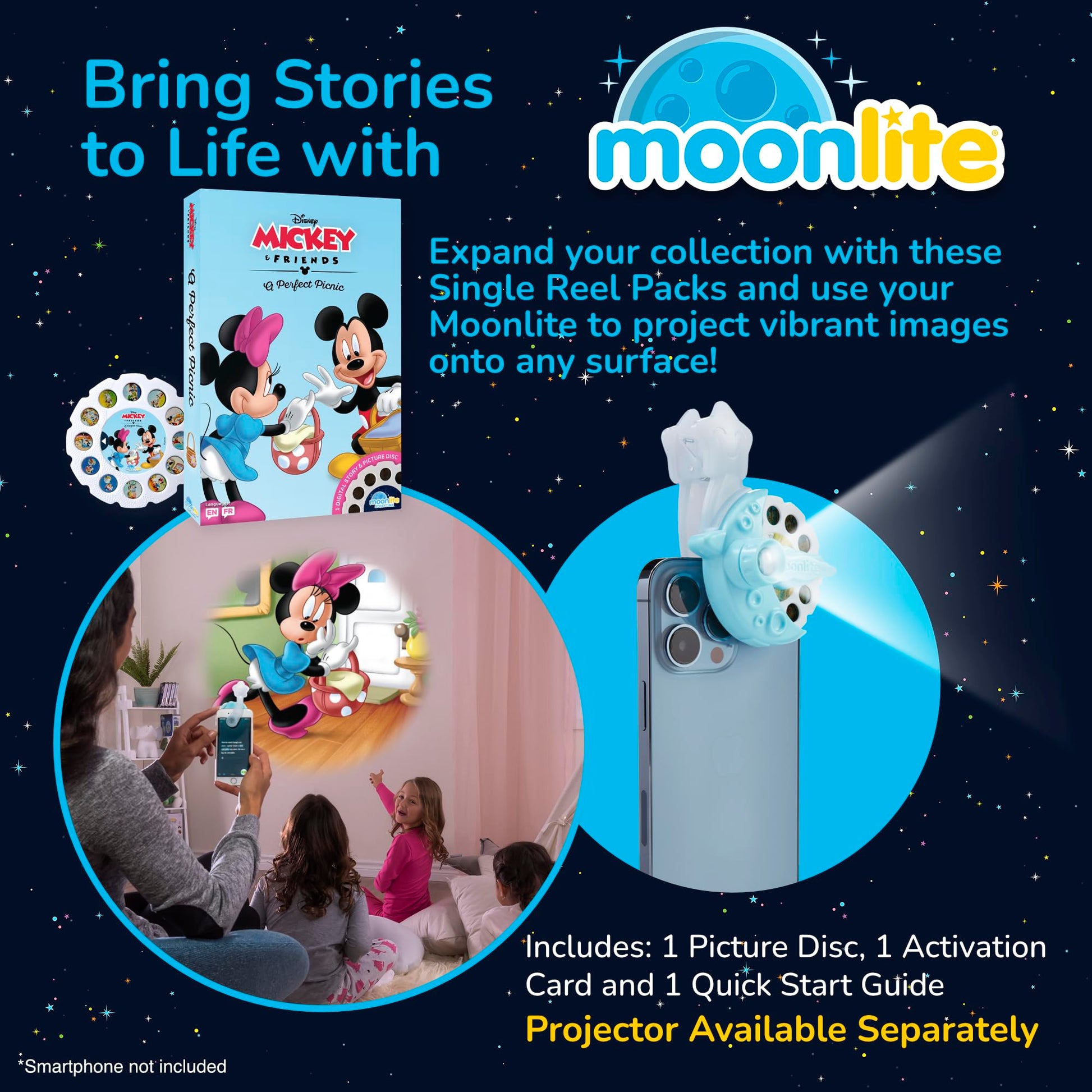 Moonlite Storybook Reels For Flashlight Projector, Kids Toddler | Mickey & Friends A Perfect Picnic | Single Reel Pack Story for 12 Months and Up