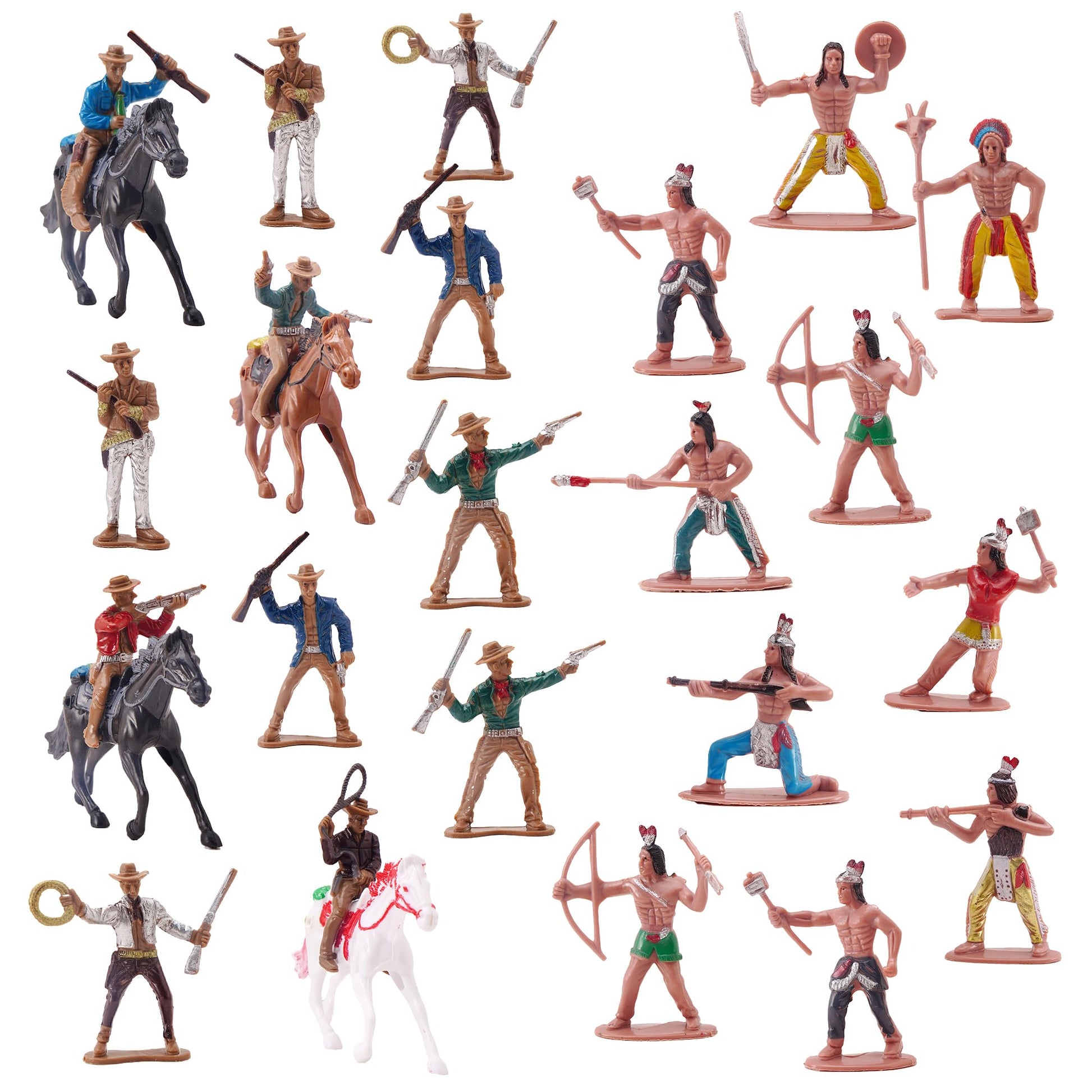 Zaleny Cowboys and Indians Figure Playset Toy Native American Figures with Horses and Trees for School Projects Wild West Figurines 48 Pcs