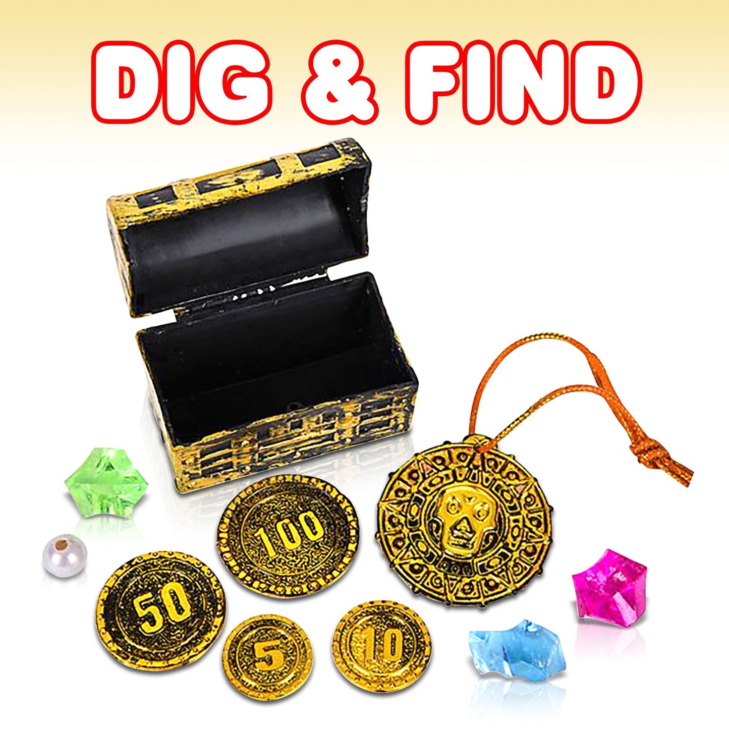 ArtCreativity Pirate Treasure Dig Kit for Kids - Gem Excavation Set with Digging Tools - Interactive Excavating Toys - Great Birthday Gift Idea