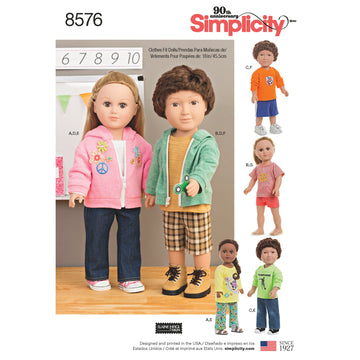 Simplicity US8576OS 18" Sport and Pajamas Unisex Doll Clothes Sewing Patterns
