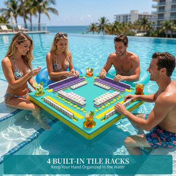 Floating Mahjong Table for Pool,32×32in Pool Float Game Board for Mahjong Poker Dominoes,Hot Tub Float Table with Tile Racks and Cup Holders