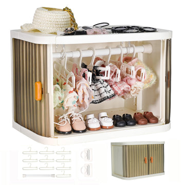 KBBYT Foldable Doll Wardrobe Compatible with Labubu Clothes, Doll Clothes Closet with 10 Clothing Rack & 1 Rod, Furniture Accessories for Storing