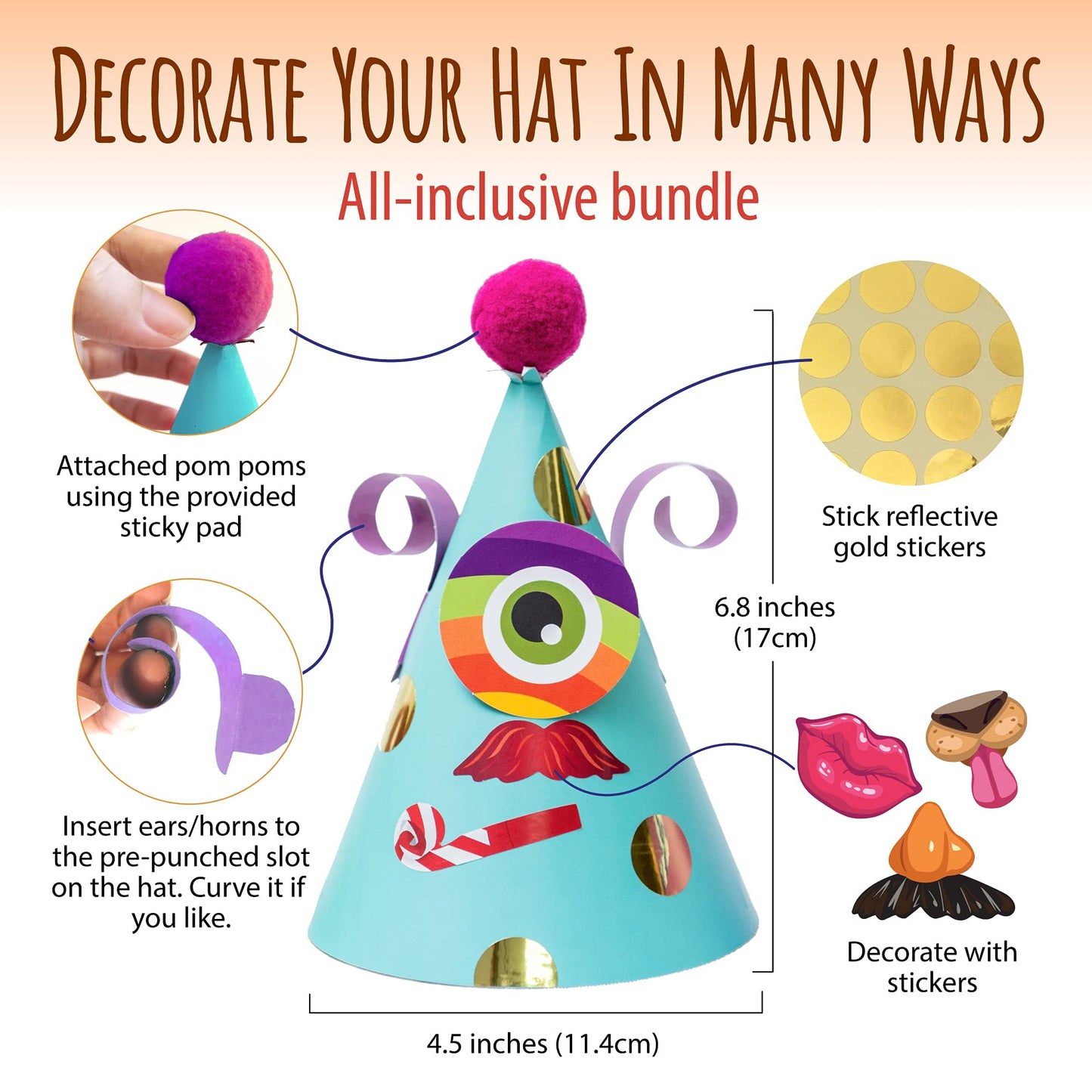 Glittery Garden Party Hats for Kids Art & Craft. Fun Birthday Activity Kit with Stickers. Animal Theme Party Favor, Game Supplies. Christmas