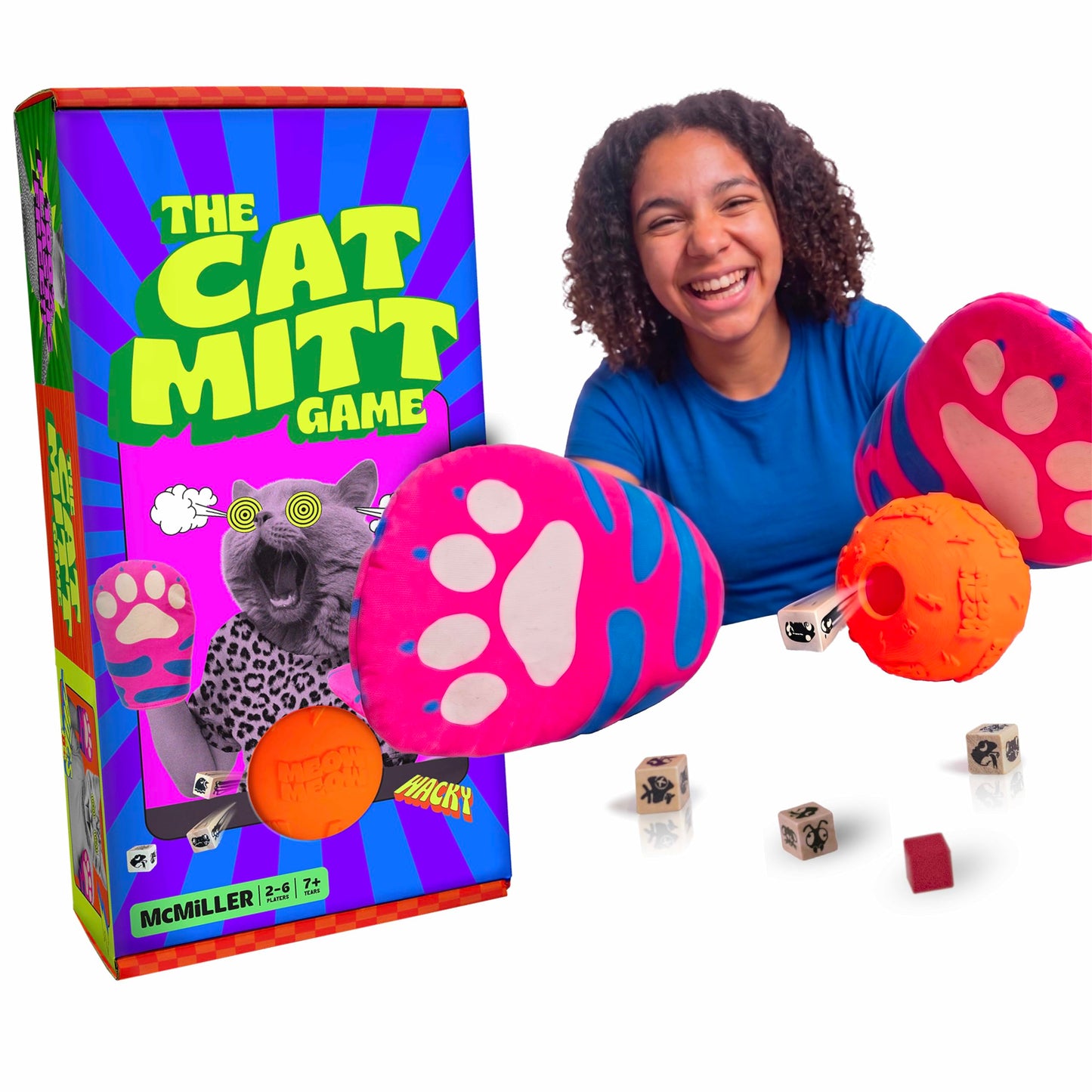 MCMILLER ENTERTAINMENT - The Cat Mitt Game Ridiculous Family Party Game for Ages 7+, 2-6 Players, Fast-Paced Dice Stealing & Dexterity Challenge