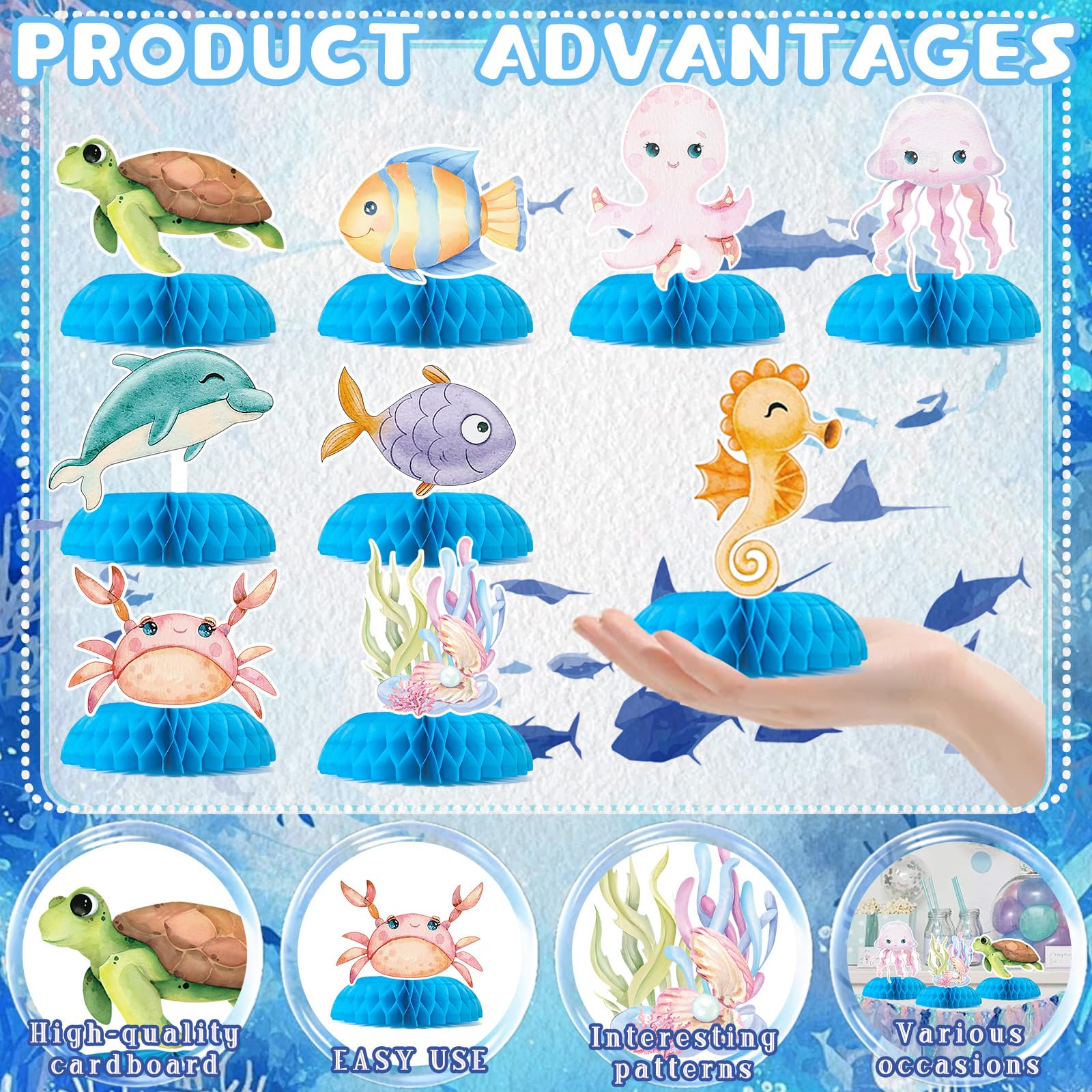 Ocean Animal Table Honeycomb Centerpieces, Happy Birthday Party Decorations