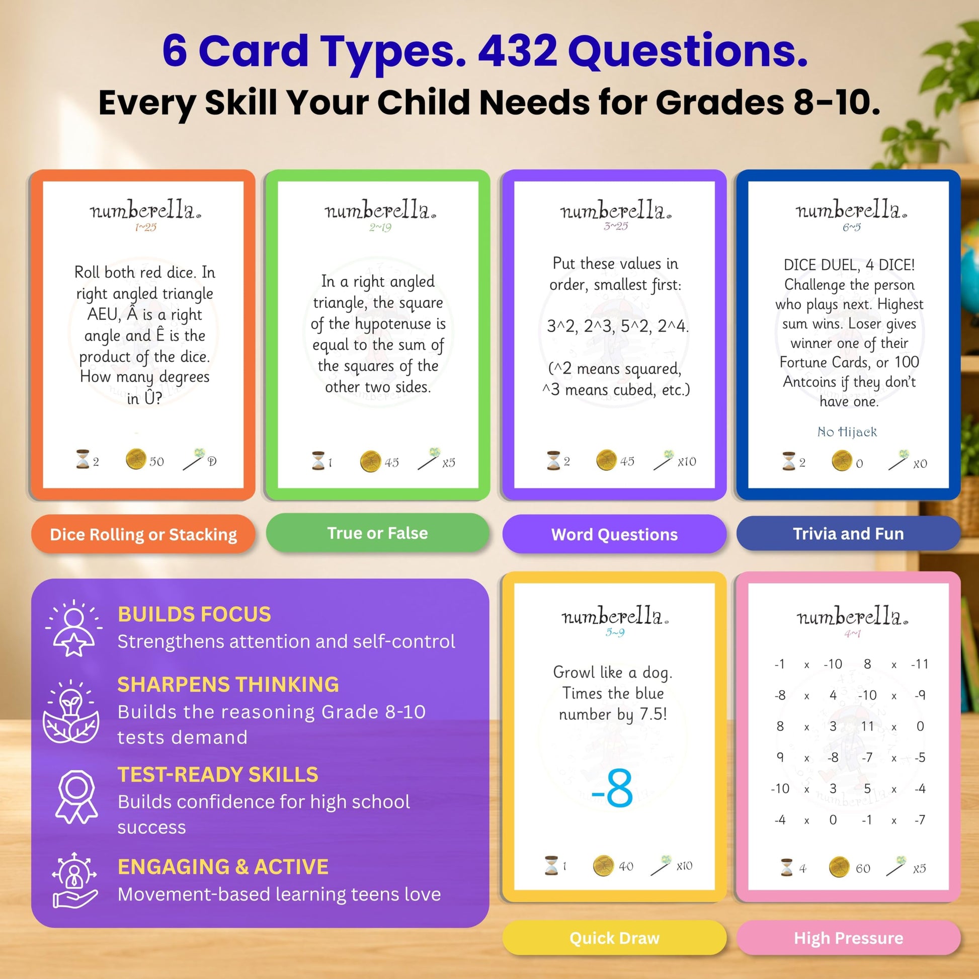 Numberella Deluxe Math Board Game - Level 3 | Ages 13-15, Grades 8-10 | Algebra, Geometry & Statistics | Middle School Math Game | Award-Winning STEM