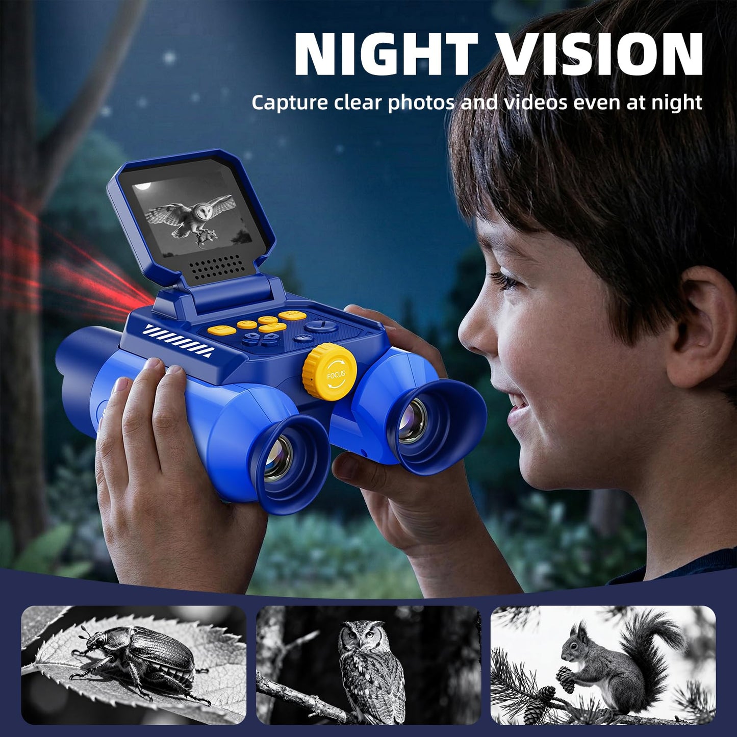 Binoculars for Kids with Night Vision, 2.4" IPS Screen Digital Binoculars with 20 Games & 8GB SD Card, 10X Optical Zoom, Rechargeable STEM Outdoor