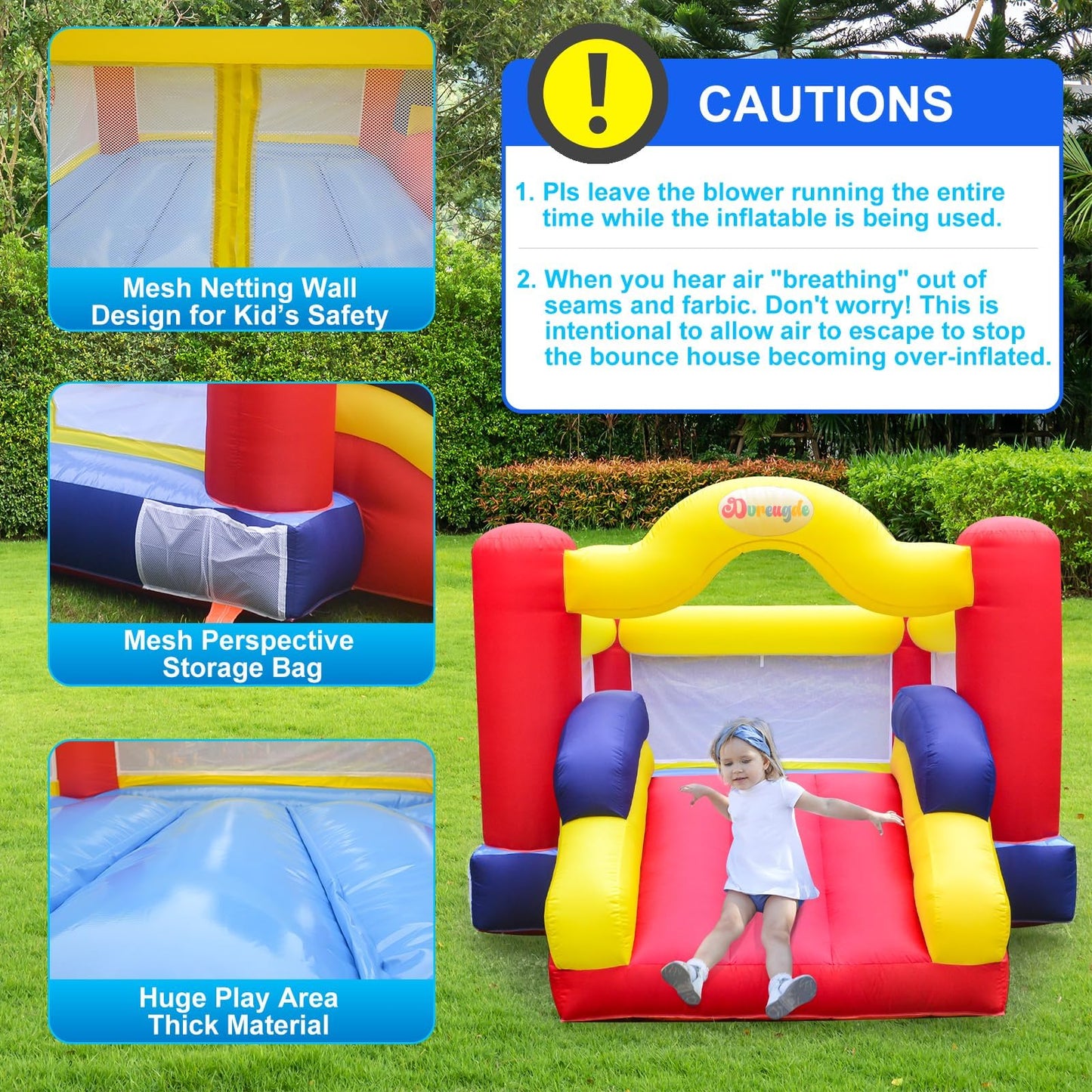 Bounce House, Inflatable Bouncer with Air Blower and Slide, Jumping Castle