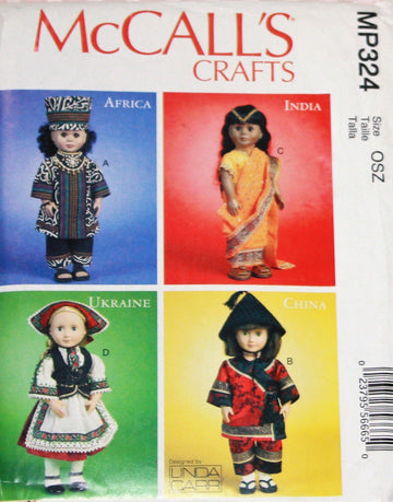 OOP 2013 McCalls SEWIING Pattern MP324 or 324. Global Clothes for 18" Doll Such as The American Girl Dolls. Outfits for Africa, India, Ukraine &