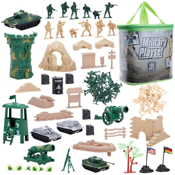Juvale Action Figures Army Men Playset - Army Toys & Toy Soldiers for Boys Ages 8+ with Tanks & Weapons - Action Figure Accessories & Portable Storage