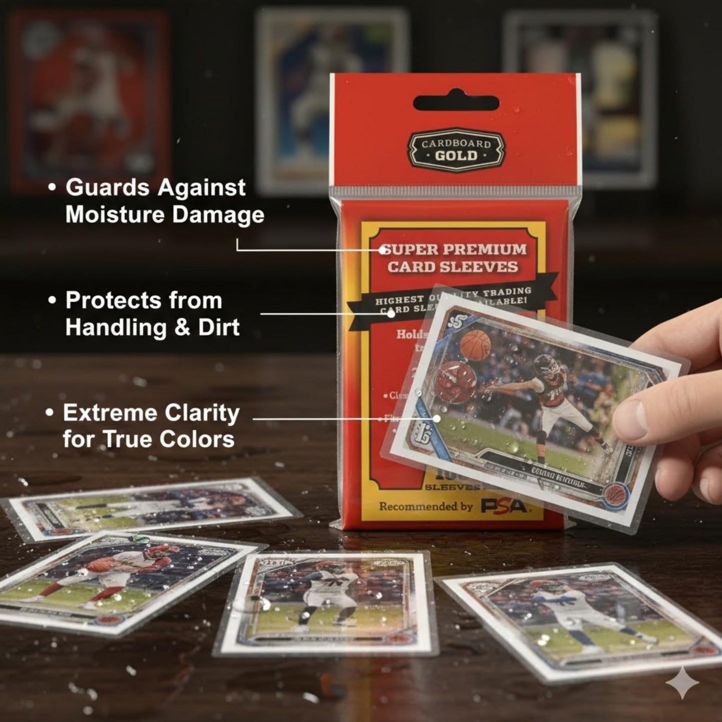 Cardboard Gold Super Premium Card Sleeves - Penny Sleeves for Trading Cards - Ultra Clear OPP 2 mil - 2 5/8" x 3 5/8" - Fits Standard Size Cards
