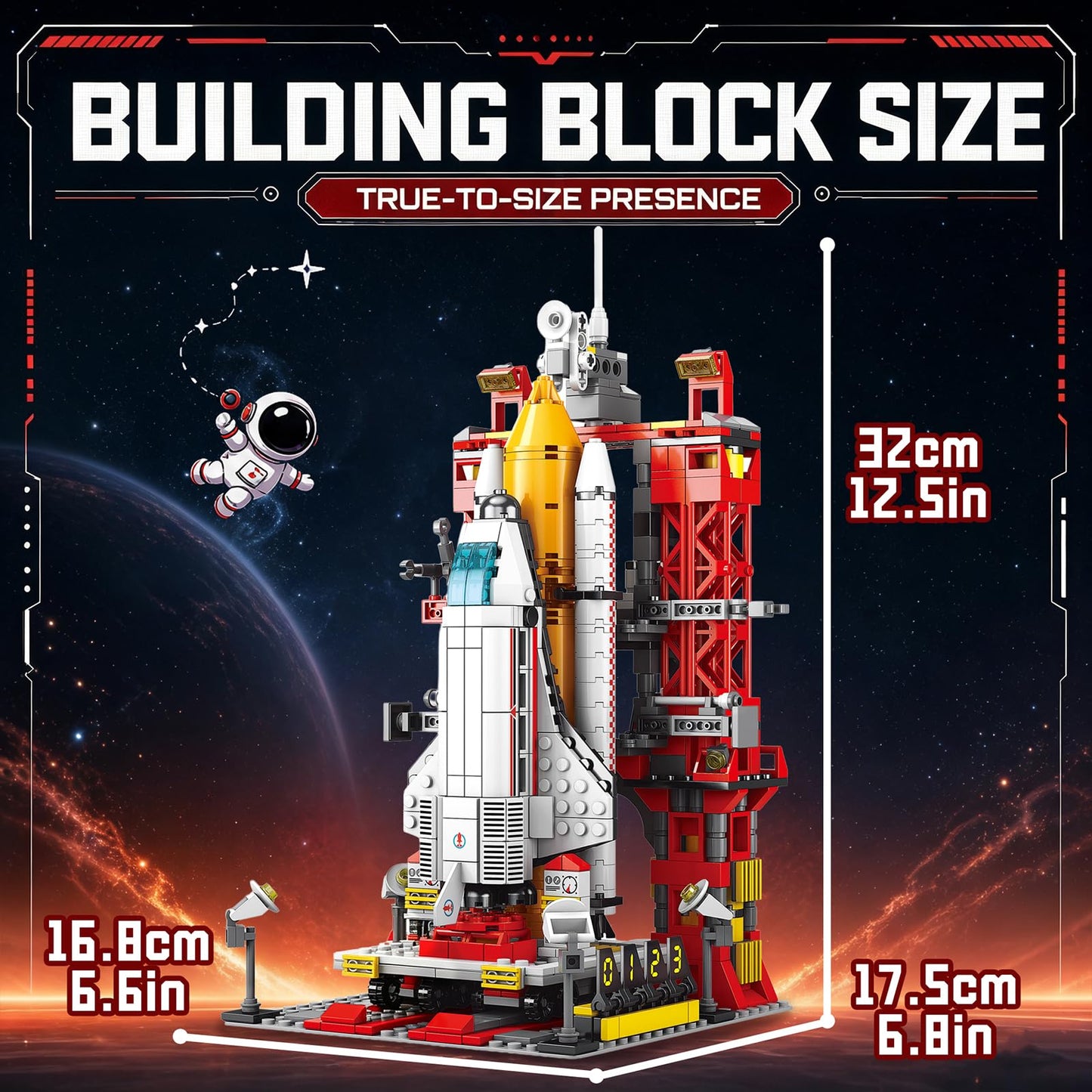 FNSJFYZS Space Shuttle Launch Center Building Blocks Set, Rocket Launch Base Model with Orbiter, Satellite, Rover & Radar Station, Aerospace