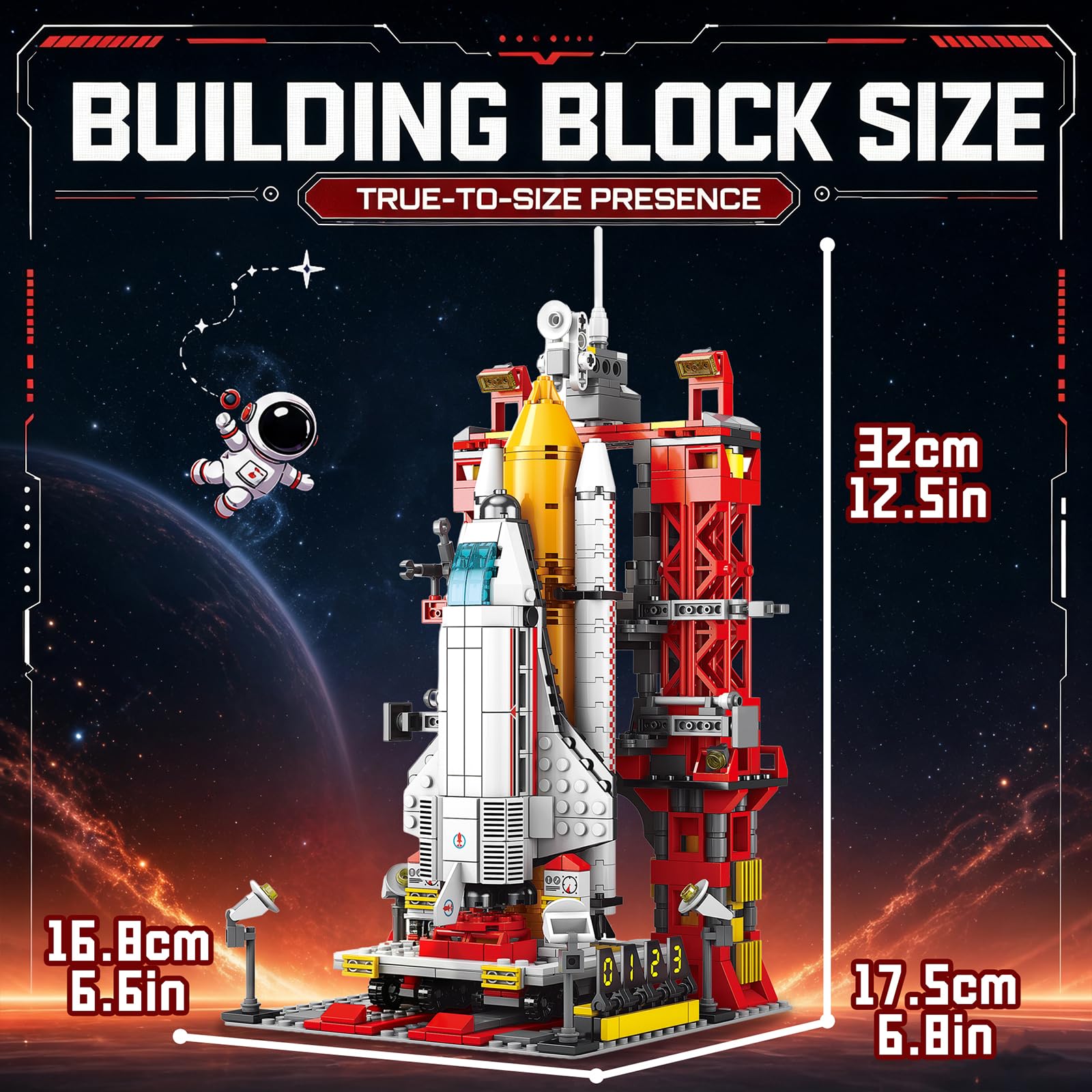 FNSJFYZS Space Shuttle Launch Center Building Blocks Set, Rocket Launch Base Model with Orbiter, Satellite, Rover & Radar Station, Aerospace