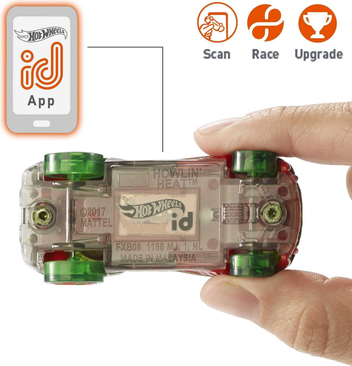 Hot Wheels id Vehicle Howlin' Heat Embedded NFC Chip Uniquely Identifiable 1:64 Scale Ages 8 and Older
