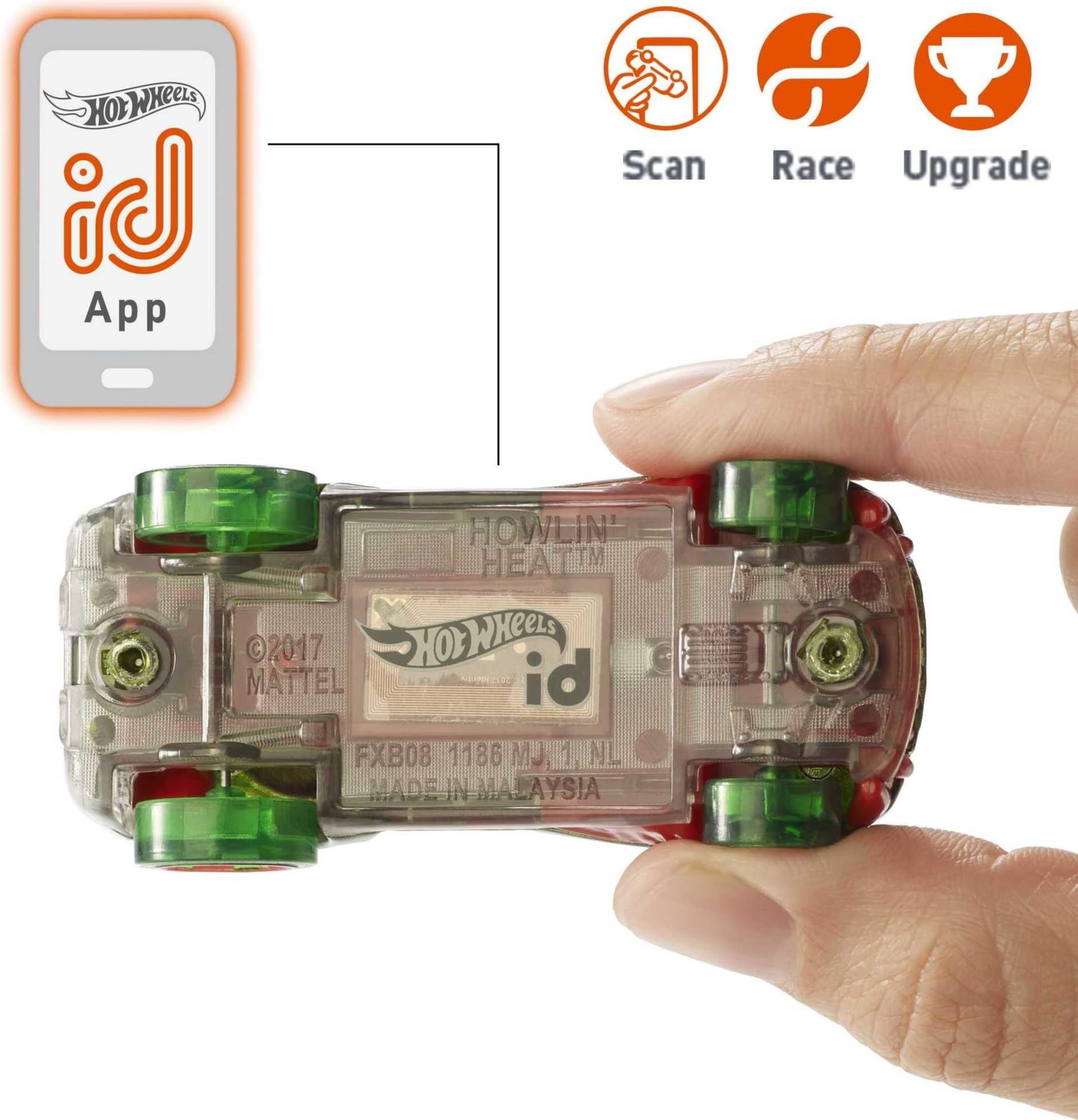Hot Wheels id Vehicle Howlin' Heat Embedded NFC Chip Uniquely Identifiable 1:64 Scale Ages 8 and Older