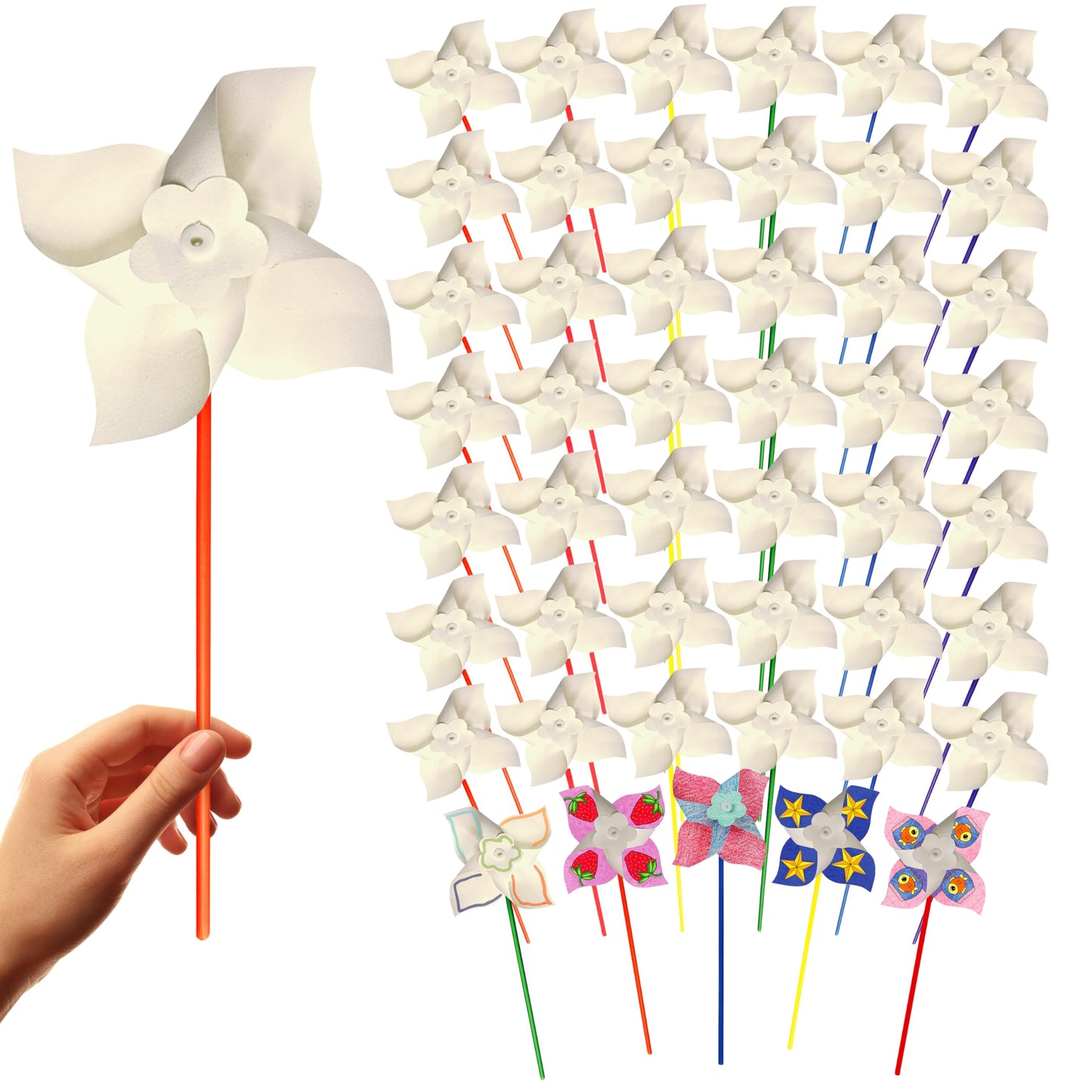 4E's Novelty 24 Pack DIY Pinwheels Craft for Kids, Bulk Summer Pinwheel Craft Kit, Color Your Own Paper Windmill Patriotic Pinwheels for Kids Bulk 4th
