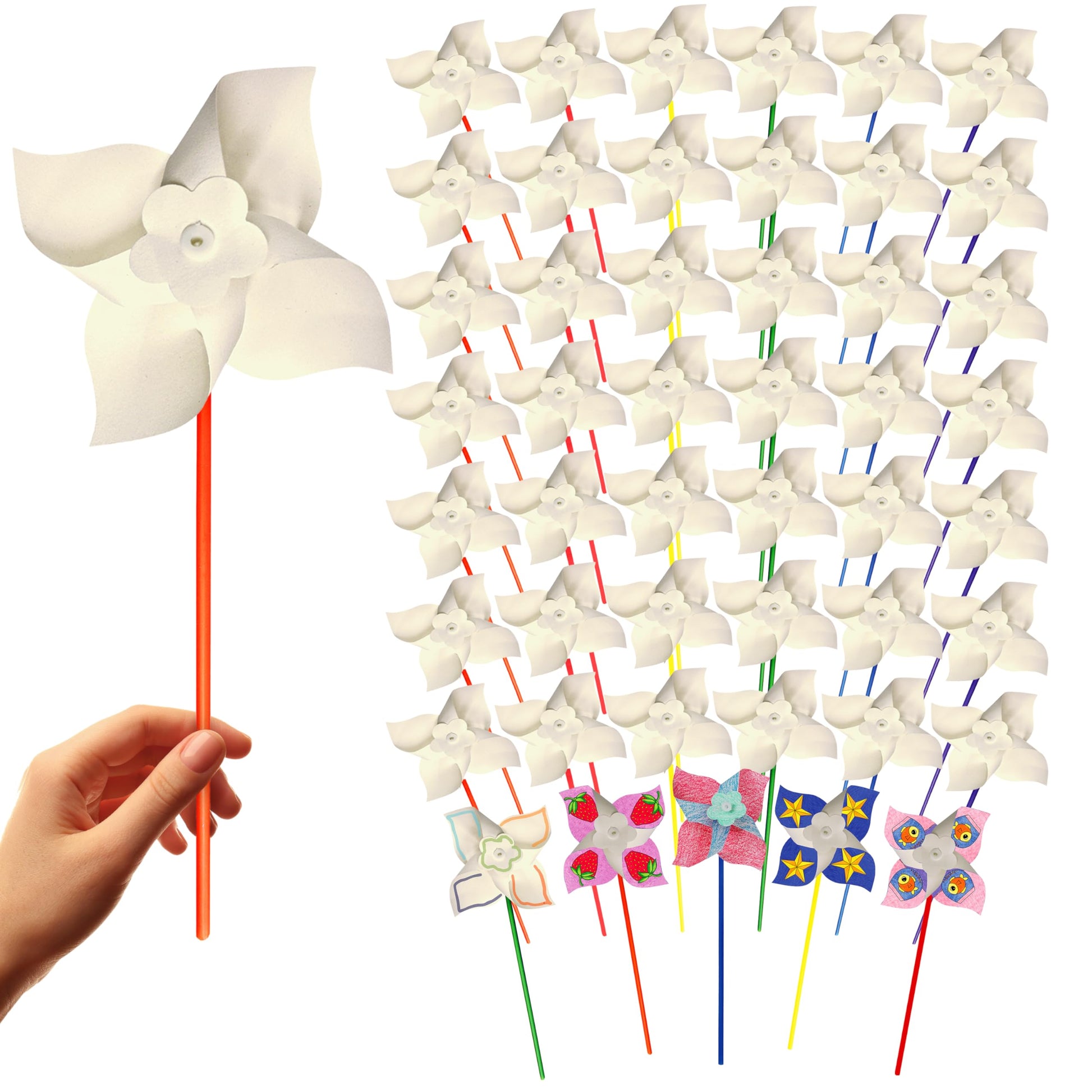 4E's Novelty 24 Pack DIY Pinwheels Craft for Kids, Bulk Summer Pinwheel Craft Kit, Color Your Own Paper Windmill Patriotic Pinwheels for Kids Bulk 4th