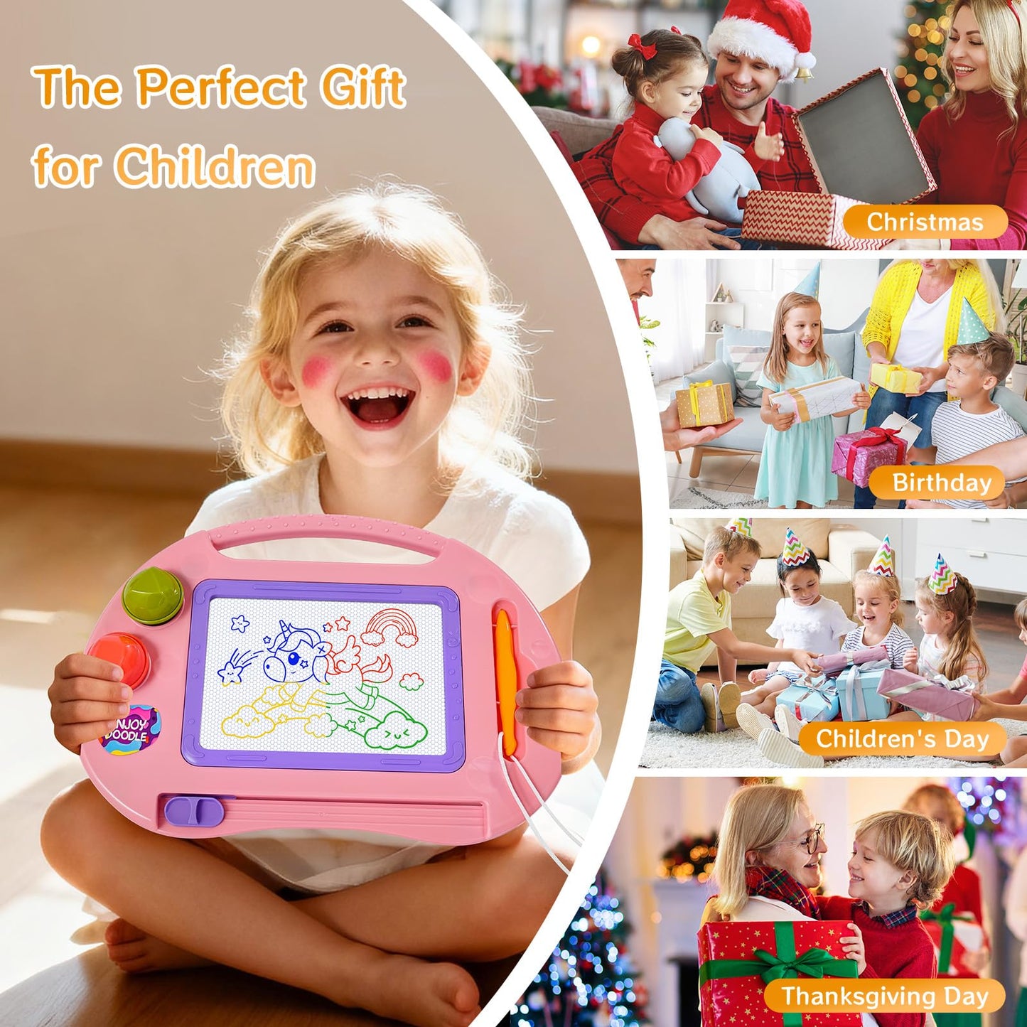 HVETO Magnetic Drawing Board, Toddler Girl Toys for 1-2 Year Old, Doodle Board Pad Learning and Educational Kids Toys for 1 2 3 Year Old Baby Girl