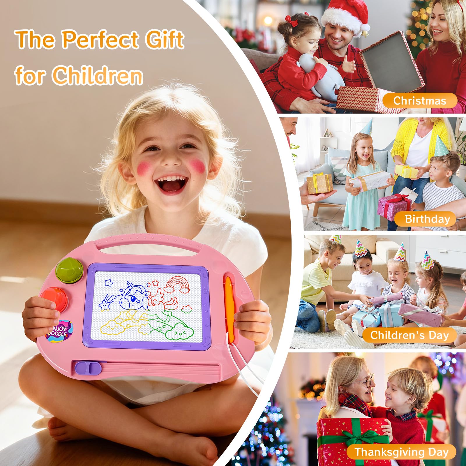 HVETO Magnetic Drawing Board, Toddler Girl Toys for 1-2 Year Old, Doodle Board Pad Learning and Educational Kids Toys for 1 2 3 Year Old Baby Girl