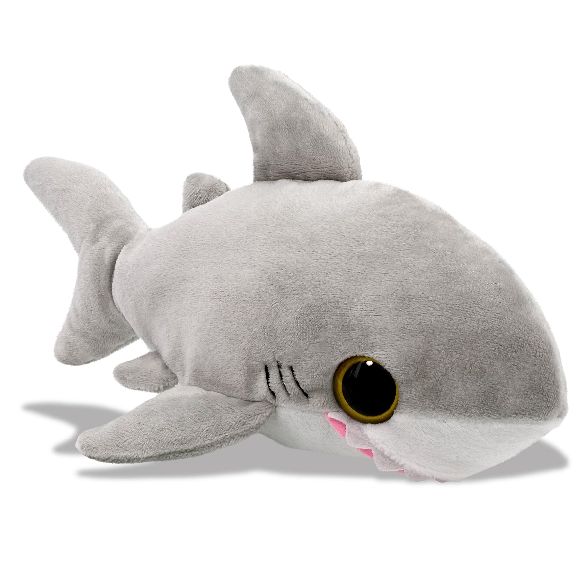 Puzzled Plush Shark Stuffed Animal - Soft Huggable Big Eyes Grey Shark, Adorable Playtime Shark Plush Toy, Cute Sea Life Cuddle Gifts, Soft Plush Doll
