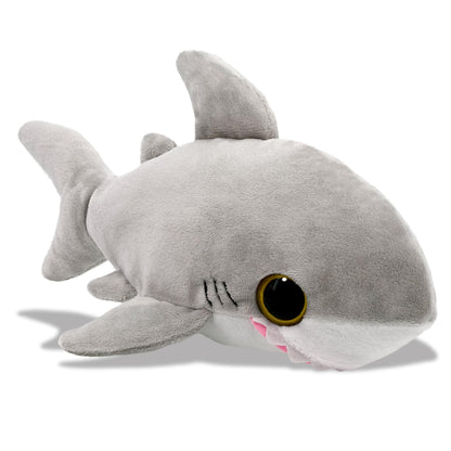 Puzzled Plush Shark Stuffed Animal - Soft Huggable Big Eyes Grey Shark, Adorable Playtime Shark Plush Toy, Cute Sea Life Cuddle Gifts, Soft Plush Doll
