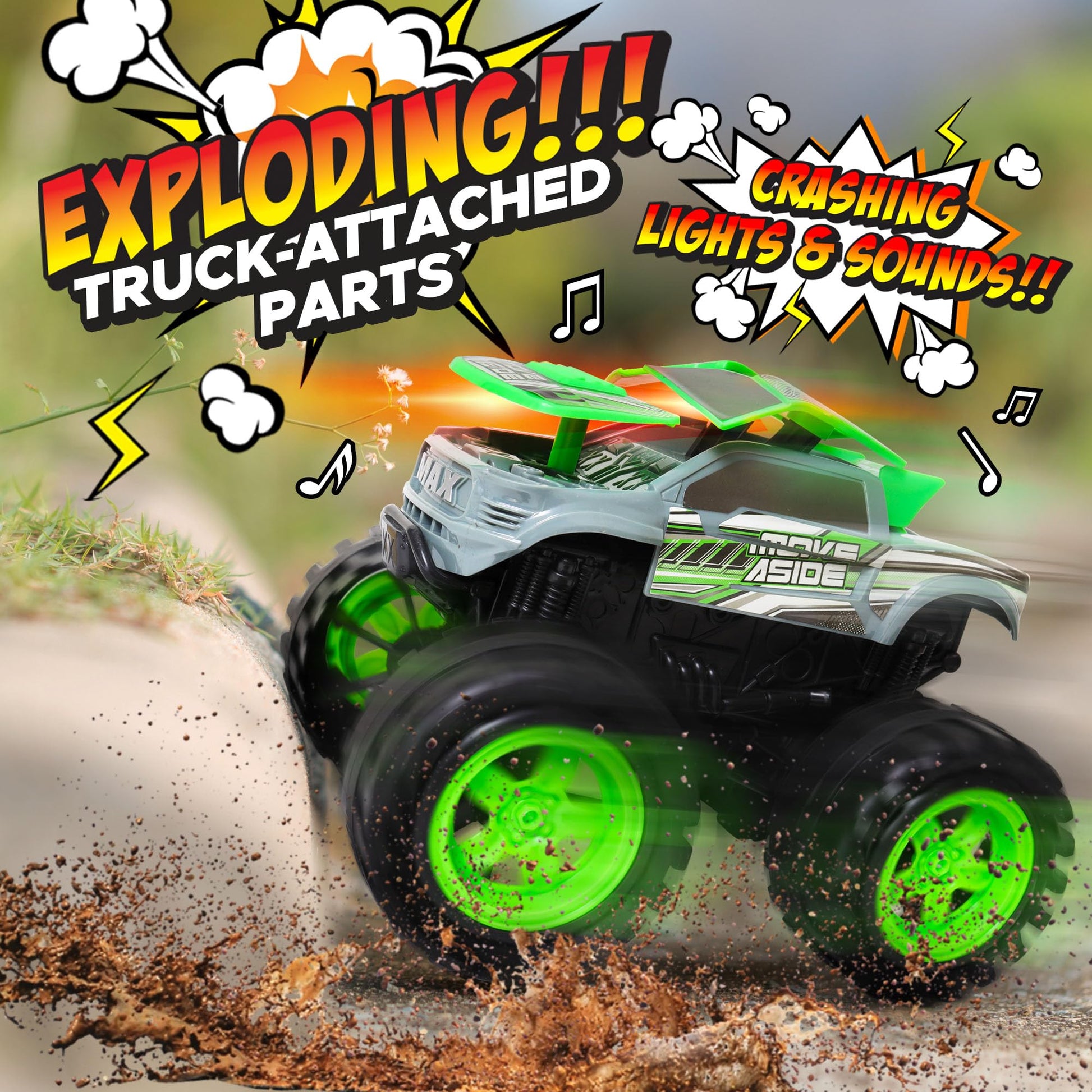 Team Power Exploding Monster Truck Toy with Explosive Crash Sounds and Lights, Smash It Up Again and Again, 8.7” Monster Truck Toys for Boys Kids Ages
