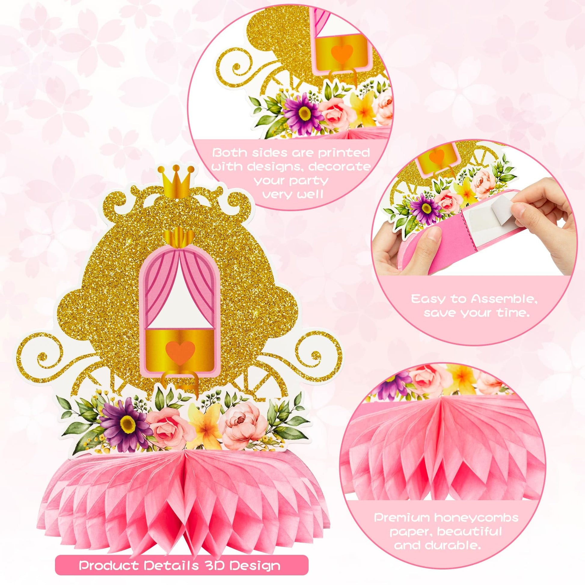 ArowlWesh 12Pcs Floral Princess Party Honeycomb Centerpieces Decorations