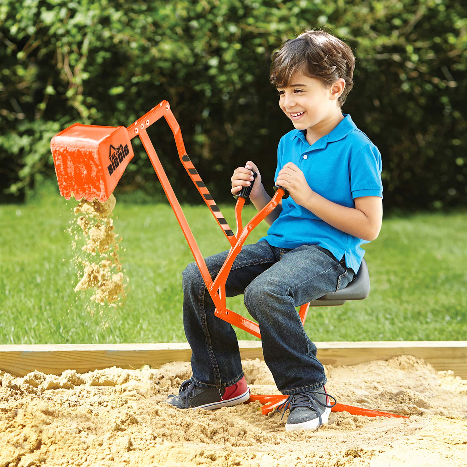 Big Dig Sand Digger Excavator Ride, w/Rotating Seat & Base for Kids Ages 3 and Up, Orange - Sandbox and Beach Pretend Construction Toy, Digging