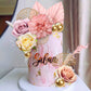 Boho Cake Topper Flower Cake Topper Pink Palm Leaves Cake Decorations with Artificial Rose Ginkgo Leaves and Balls for Wedding Birthday Boho Flower