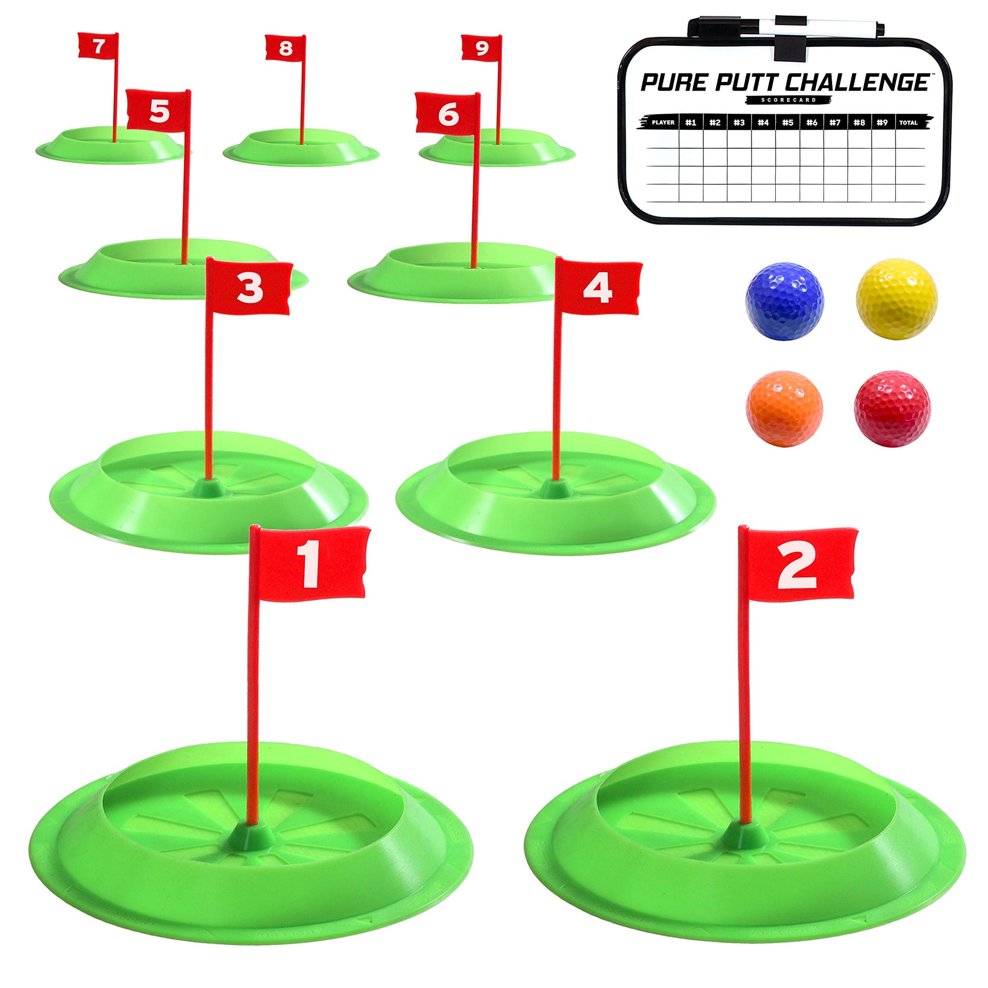 GoSports Pure Putt Challenge Mini Golf Game - Build Your Own Course at Home, The Office or On The Green - Includes 9 Holes, 4 Balls, Dry-Erase