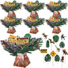 Dinosaur Party Table Centerpieces Decorations - 6 Sets Volcano Paper Bucket Centerpieces with Dinosaur Table Topper Sticks, Realistic Tropical Leaves