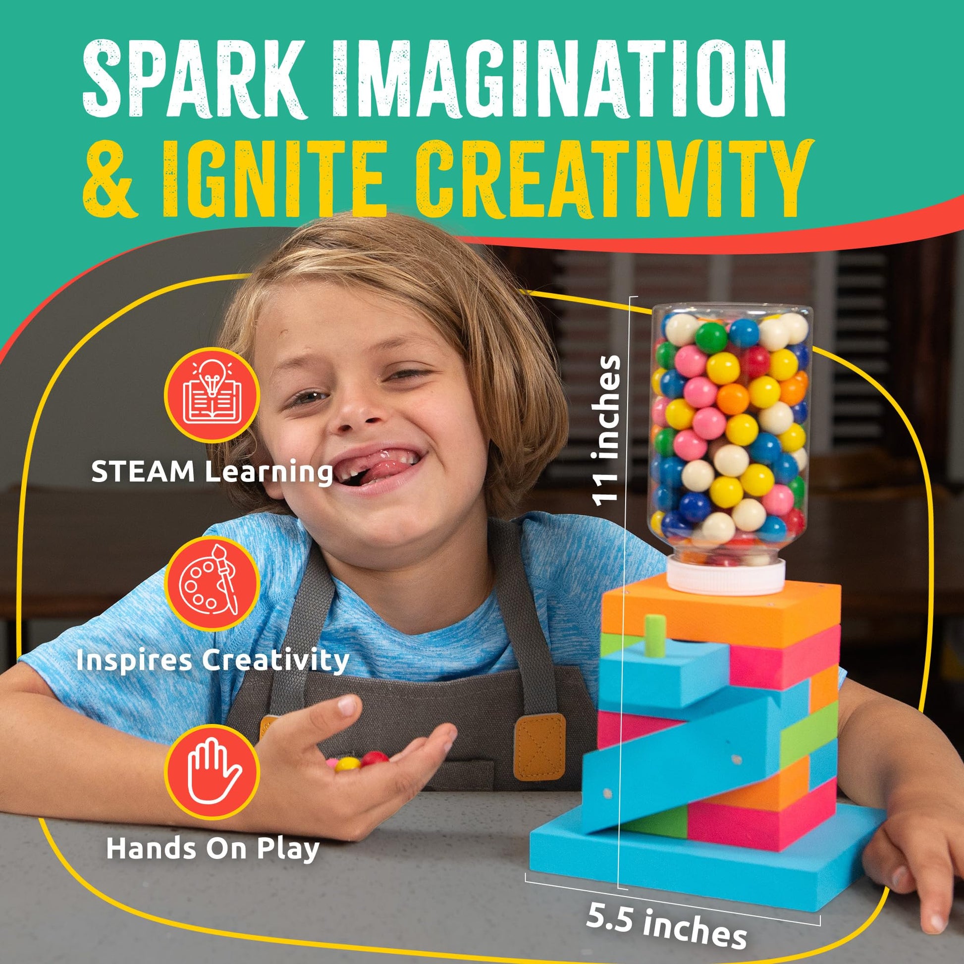 SparkJump Candy Dispenser Woodworking Kit - Complete STEM Building Kit for Kids with FSC-Certified Wood, Paints & Tools, DIY Gumball Machine Craft