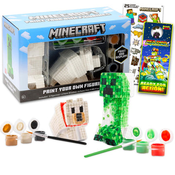 Minecraft Paint Your Own Figurines Set - Bundle with DIY Painting Set Featuring Creeper and Wolf Plus Stickers, More | Minecraft Painting Kit
