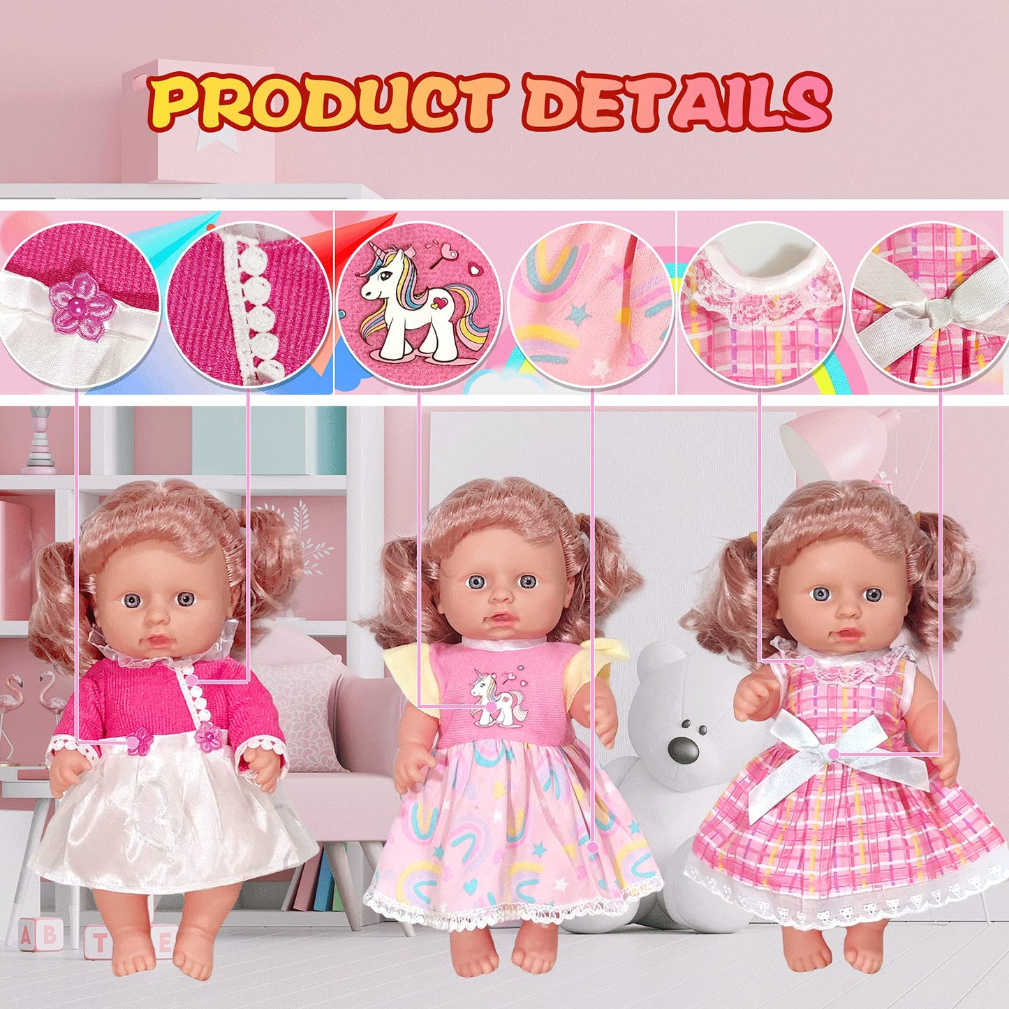 ARTST Doll-Clothes-Accessories 7 Set Baby-Doll-Clothes Suitable for 8-10-Inch-Dolls Included Tablewar and Hangers