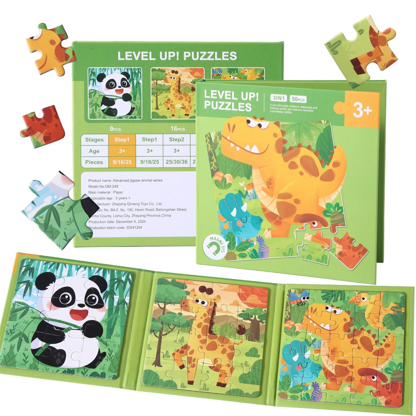 Magnetic Puzzles for Kids 3-5 Years, 3 in 1 Montessori Learning Toys with 9/16/25 PCS, Travel Activity for Toddlers Age 3-5, Preschool Puzzle Game