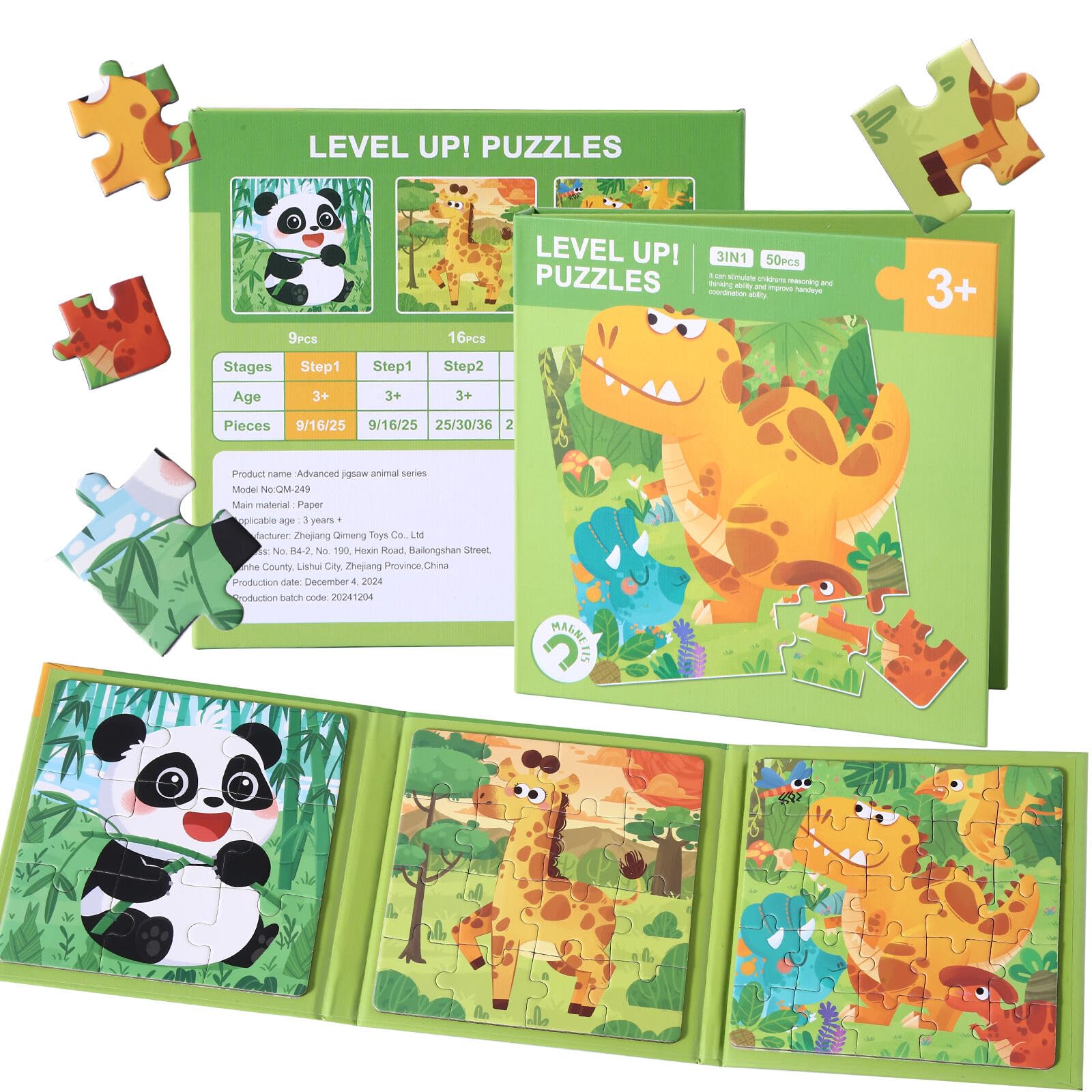 Magnetic Puzzles for Kids 3-5 Years, 3 in 1 Montessori Learning Toys with 9/16/25 PCS, Travel Activity for Toddlers Age 3-5, Preschool Puzzle Game
