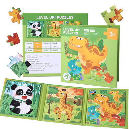 Magnetic Puzzles for Kids 3-5 Years, 3 in 1 Montessori Learning Toys with 9/16/25 PCS, Travel Activity for Toddlers Age 3-5, Preschool Puzzle Game