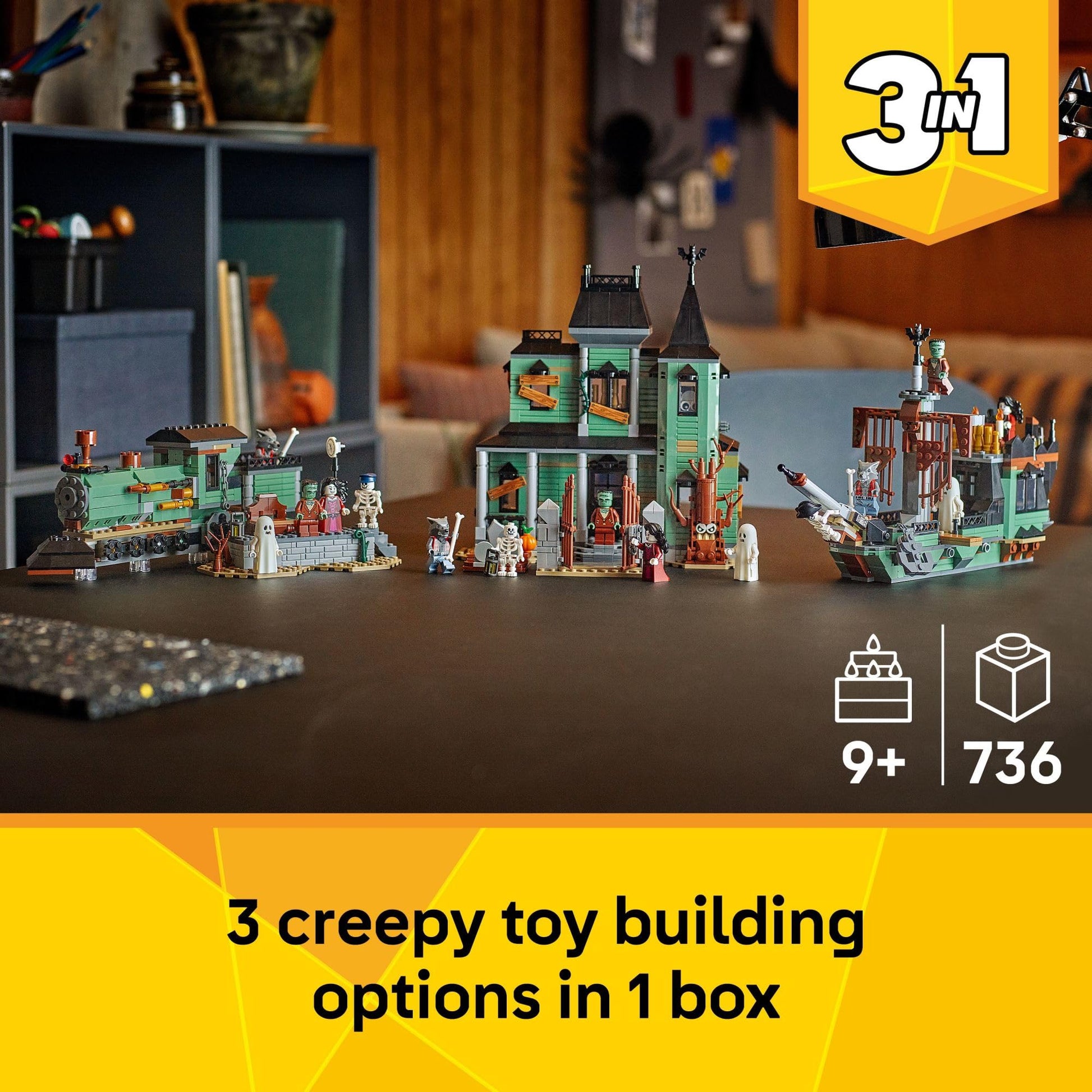LEGO Creator 3 in 1 Haunted Mansion Building Toy for Kids - Halloween Building Blocks & Learning Toy for Girls & Boys, Ages 9+ - Build a Haunted