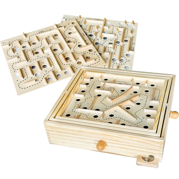Sterling Games Wooden Labyrinth with 3 Swappable Boards - Classic Maze Game with 60, 36, and 25 Waypoints - Wooden Tilt Puzzle with Knob Control and 3