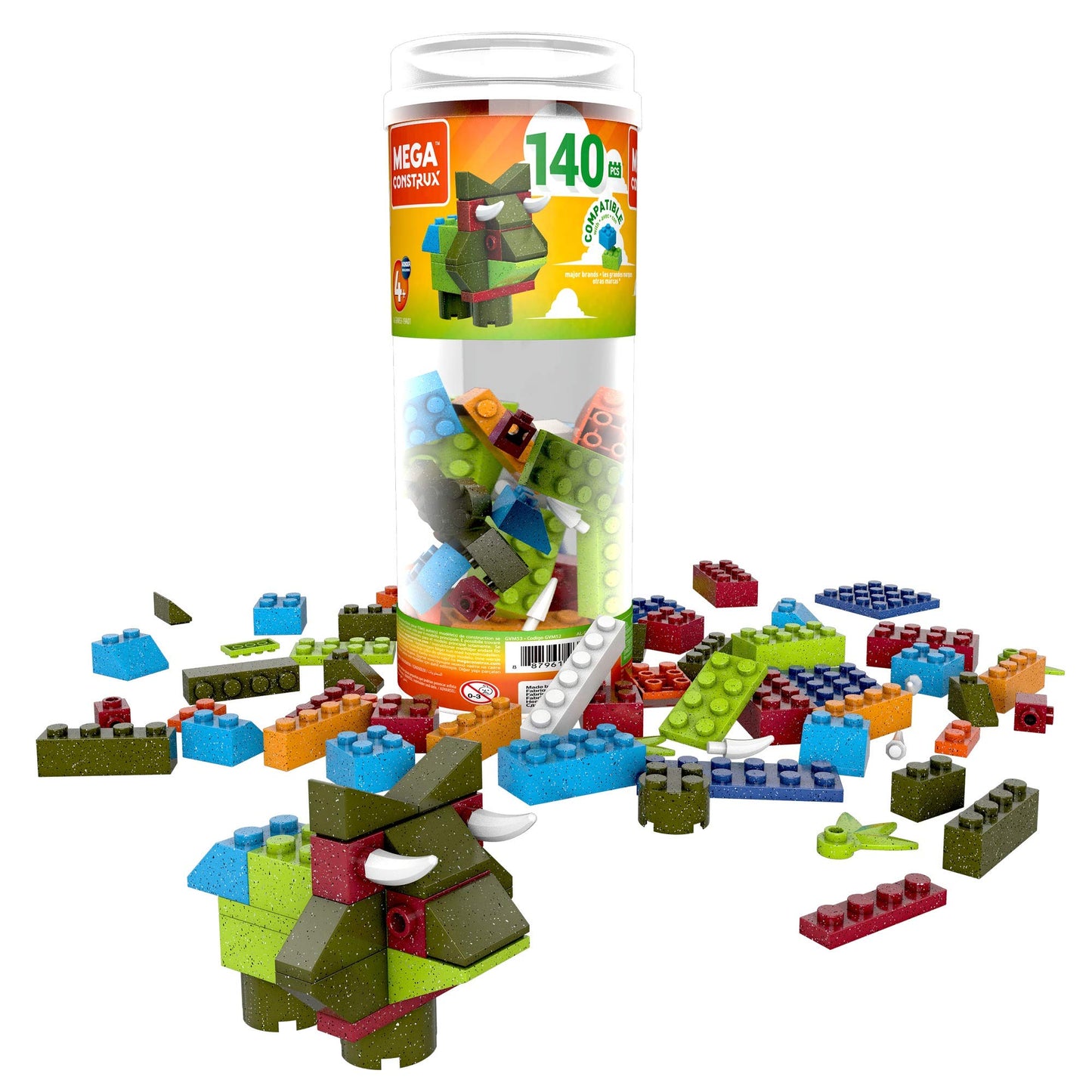 MEGA Construx Kids Blocks Toy Set, Open-Ended Building Bricks Tube with 140 Pieces in Speckled Colors, Ages 4+ Years