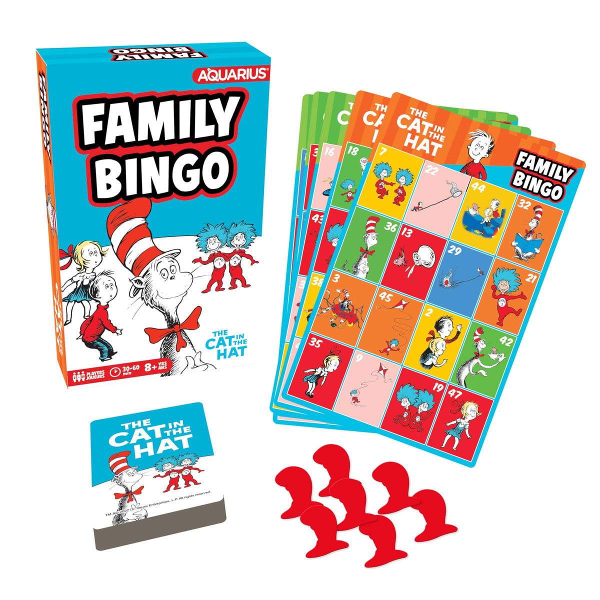 Aquarius Cat in the Hat Family Bingo Game - Officially Licensed Dr Seuss Party Game for Kids and Adults Ages 8+, 2-18 Players - Classroom Gift