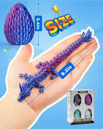 Rapean 8" 3D Printed Dragon Eggs, Easter Basket Stuffers for Kids and Teens, Articulated Dragon Toys for Children, Unique Easter Gifts for Boys
