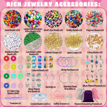 Krevix Toys Bracelet Making Kit for Girls, 3500pcs Beads for Charm Jewelry Making Kit Supplies, Unicorn/Mermaid Crafts for Girls Arts and Crafts